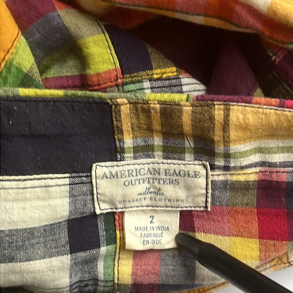 American Eagle Outfitters Bubble Skirt Madras Plaid Patchwork Size 2 - Picture 6 of 14